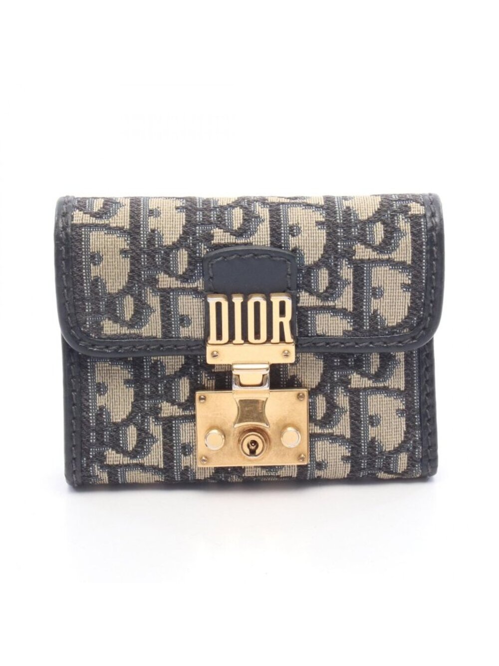 Dior Trifold Wallet Addict Oblique Navy Canvas Leather